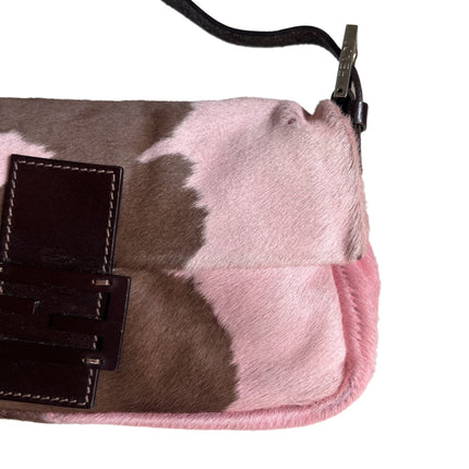 Fendi Baguette Pony-style Calfskin Leather Shoulder Bag in Pink Cow Print