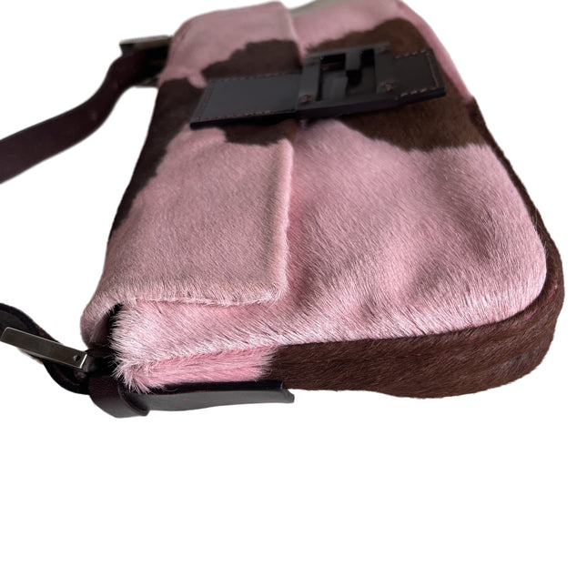 Fendi Baguette Pony-style Calfskin Leather Shoulder Bag in Pink Cow Print