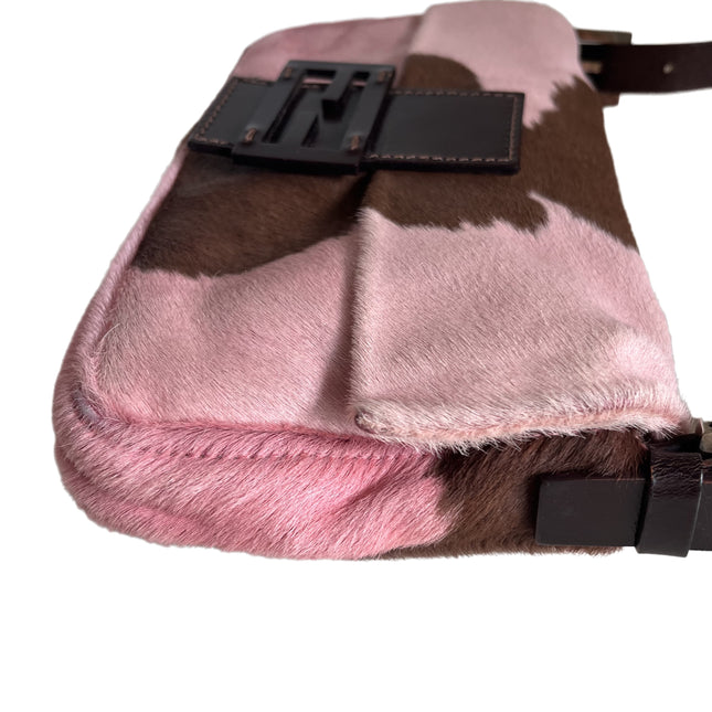 Fendi Baguette Pony-style Calfskin Leather Shoulder Bag in Pink Cow Print