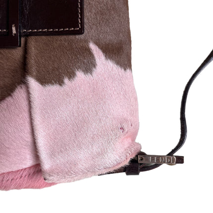 Fendi Baguette Pony-style Calfskin Leather Shoulder Bag in Pink Cow Print