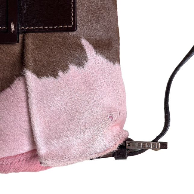 Fendi Baguette Pony-style Calfskin Leather Shoulder Bag in Pink Cow Print