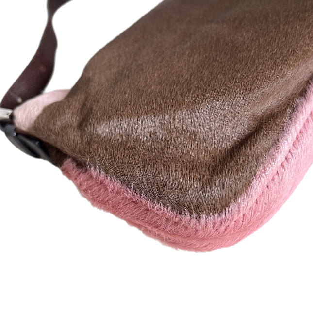 Fendi Baguette Pony-style Calfskin Leather Shoulder Bag in Pink Cow Print