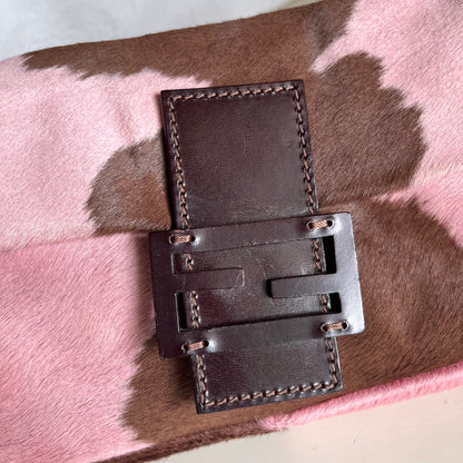 Fendi Baguette Pony-style Calfskin Leather Shoulder Bag in Pink Cow Print