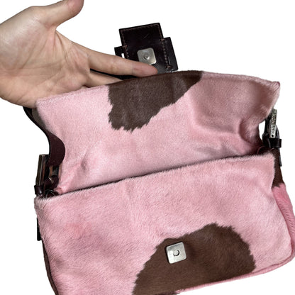 Fendi Baguette Pony-style Calfskin Leather Shoulder Bag in Pink Cow Print