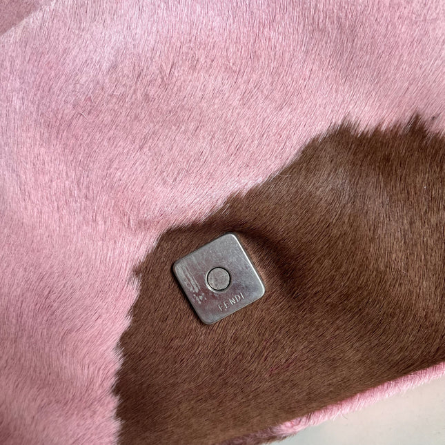 Fendi Baguette Pony-style Calfskin Leather Shoulder Bag in Pink Cow Print