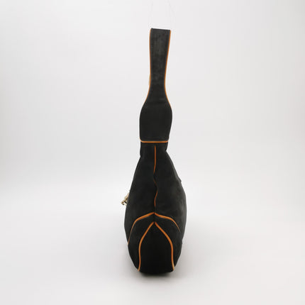 Gucci Jackie Soft Medium Black Nubuck SuedeÊLeather Orange Lining Gold Piston Lock