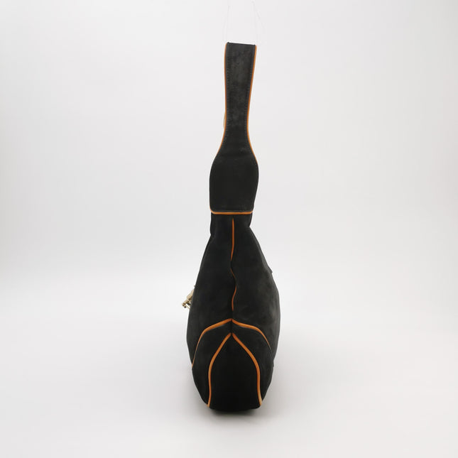 Gucci Jackie Soft Medium Black Nubuck SuedeÊLeather Orange Lining Gold Piston Lock