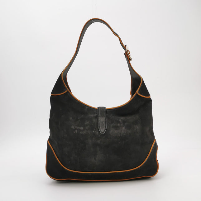 Gucci Jackie Soft Medium Black Nubuck SuedeÊLeather Orange Lining Gold Piston Lock