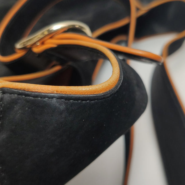 Gucci Jackie Soft Medium Black Nubuck SuedeÊLeather Orange Lining Gold Piston Lock