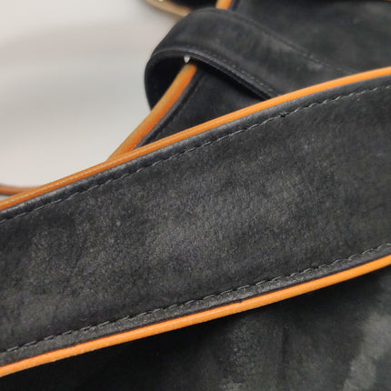 Gucci Jackie Soft Medium Black Nubuck SuedeÊLeather Orange Lining Gold Piston Lock