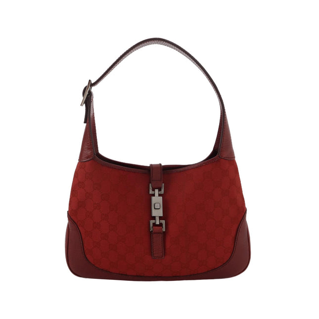 Gucci Jackie Vintage Medium Red Monogram Canvas and Leather Silver Hardware Shoulder Bag-1013