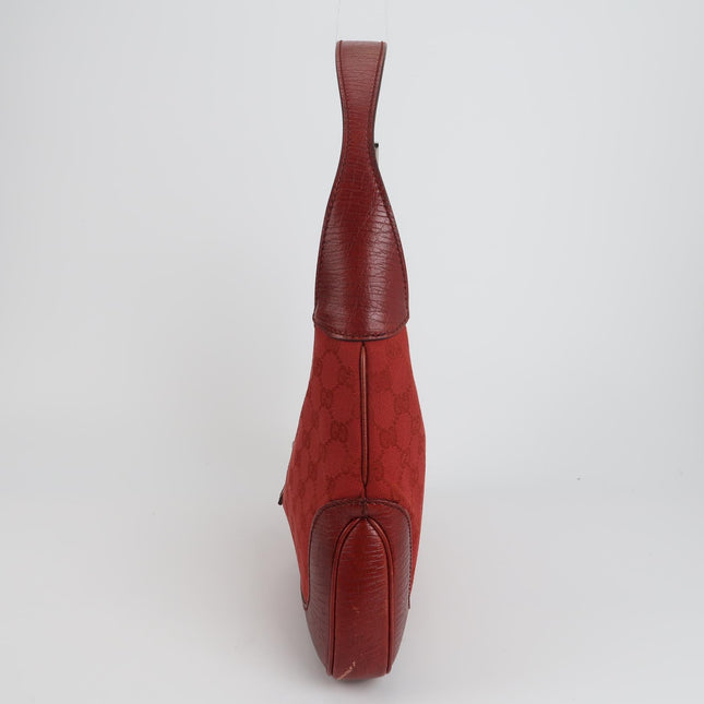 Gucci Jackie Vintage Medium Red Monogram Canvas and Leather Silver Hardware Shoulder Bag