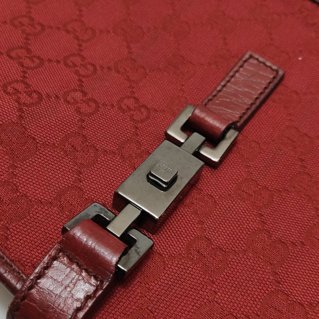 Gucci Jackie Vintage Medium Red Monogram Canvas and Leather Silver Hardware Shoulder Bag