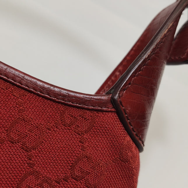 Gucci Jackie Vintage Medium Red Monogram Canvas and Leather Silver Hardware Shoulder Bag
