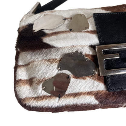 Fendi Baguette Pony-style Calfskin Leather Zebra Print with Metal Mirror