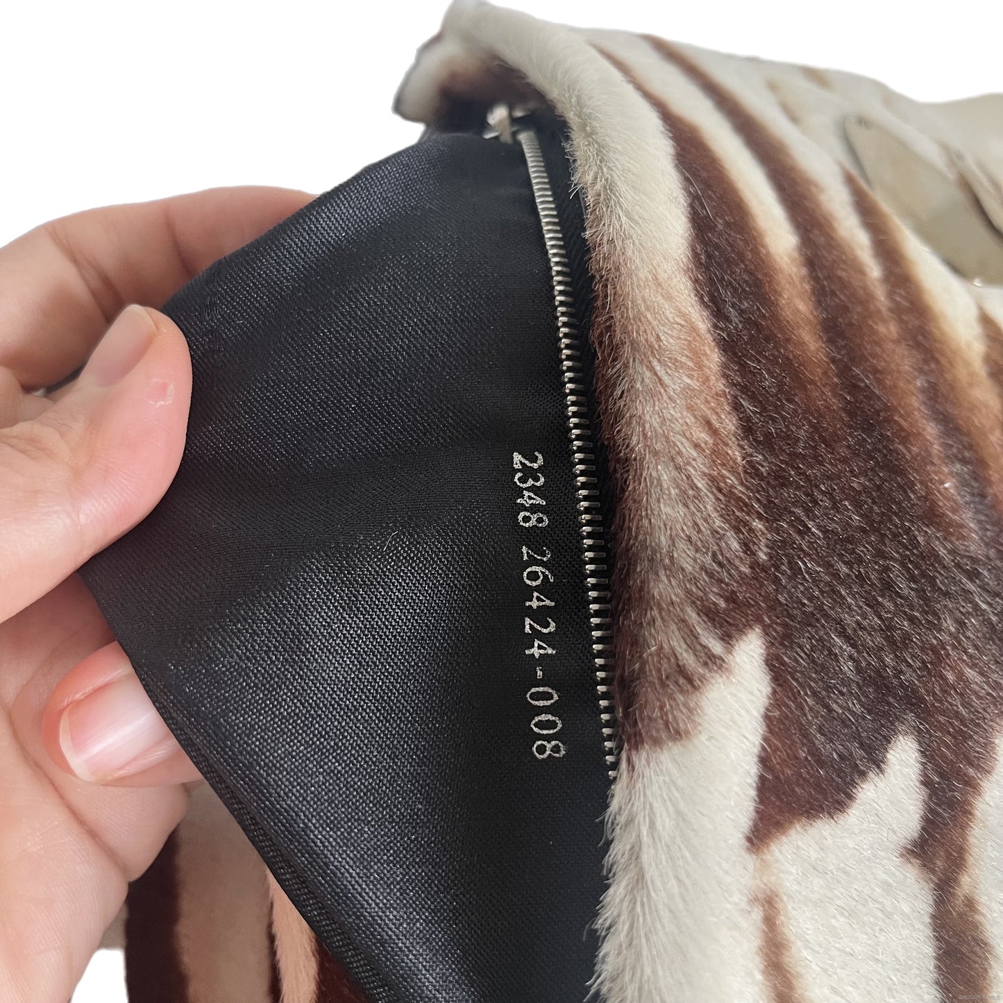 Fendi Baguette Pony-style Calfskin Leather Zebra Print with Metal Mirror