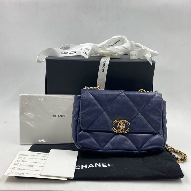 Sold Chanel 19 Bag Small Navy Gold Hardware Chain Crossbody Bag
