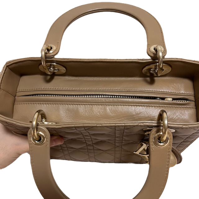 Sold Lady Dior Medium Beige Cannage Lambskin Leather