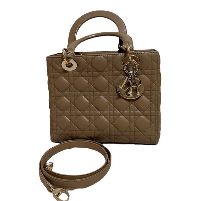 Sold Lady Dior Medium Beige Cannage Lambskin Leather
