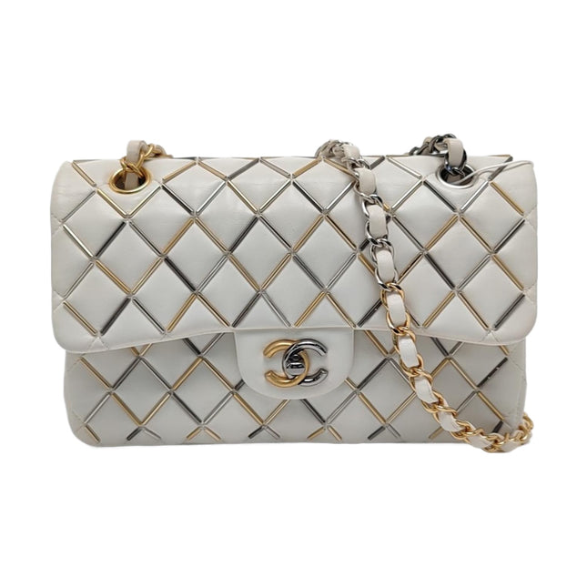 Chanel Classic Flap Small Bag White Lambskin Gold and Silver Hardware Wild Stitch 2020