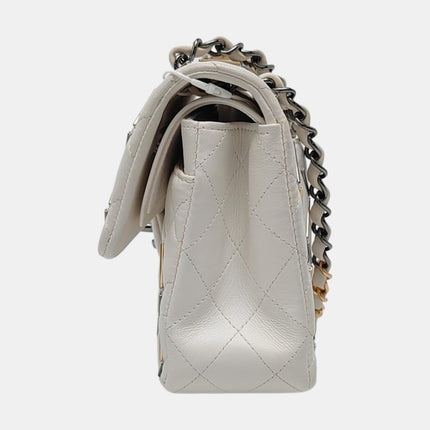 Chanel Classic Flap Small Bag White Lambskin Gold and Silver Hardware Wild Stitch 2020