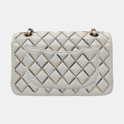 Chanel Classic Flap Small Bag White Lambskin Gold and Silver Hardware Wild Stitch 2020