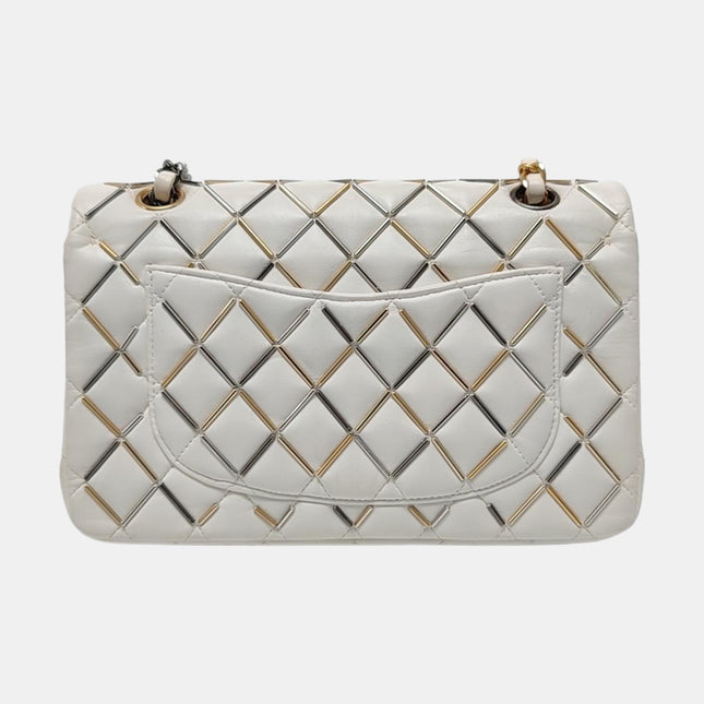 Chanel Classic Flap Small Bag White Lambskin Gold and Silver Hardware Wild Stitch 2020