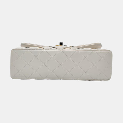 Chanel Classic Flap Small Bag White Lambskin Gold and Silver Hardware Wild Stitch 2020
