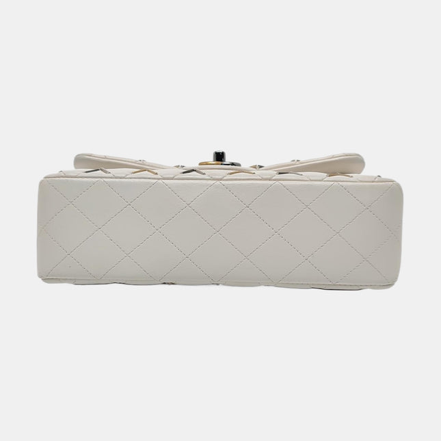 Chanel Classic Flap Small Bag White Lambskin Gold and Silver Hardware Wild Stitch 2020