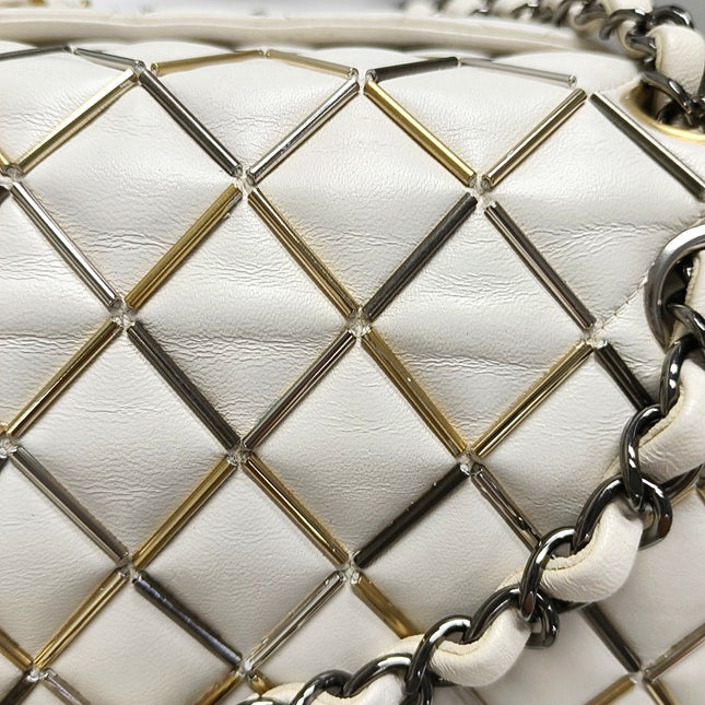 Chanel Classic Flap Small Bag White Lambskin Gold and Silver Hardware Wild Stitch 2020