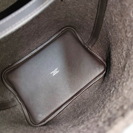 Limited Edition Hermes Picotin 18 Dark Grey Leather and Wool PHW