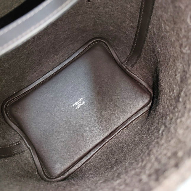 Limited Edition Hermes Picotin 18 Dark Grey Leather and Wool PHW