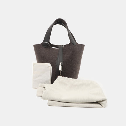 Limited Edition Hermes Picotin 18 Dark Grey Leather and Wool PHW