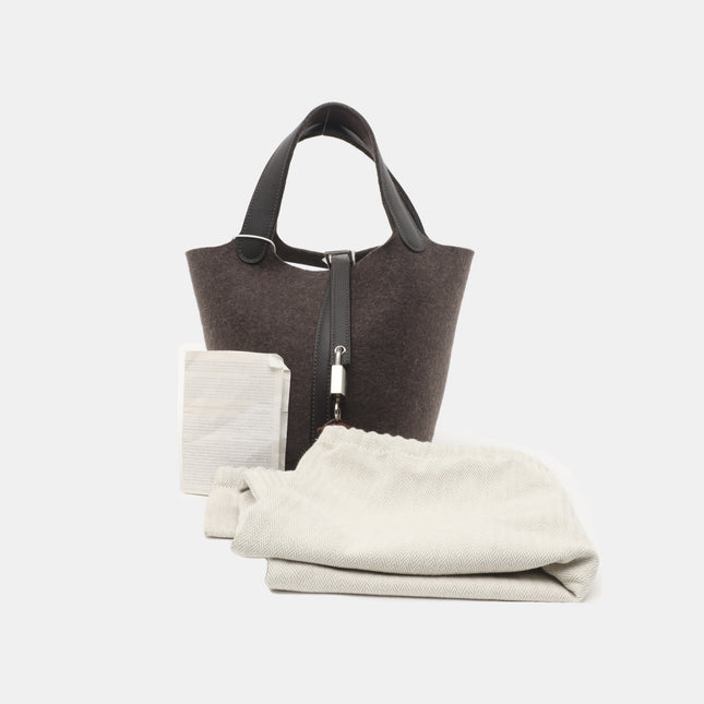 Limited Edition Hermes Picotin 18 Dark Grey Leather and Wool PHW