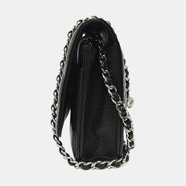 Chanel Wallet on Chain Classic Flap Black Caviar Leather Silver Hardware