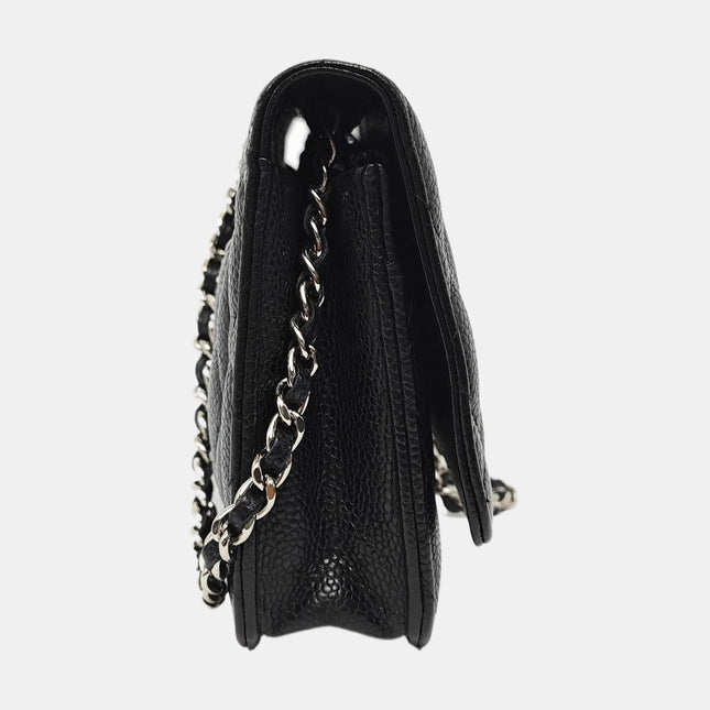 Chanel Wallet on Chain Classic Flap Black Caviar Leather Silver Hardware