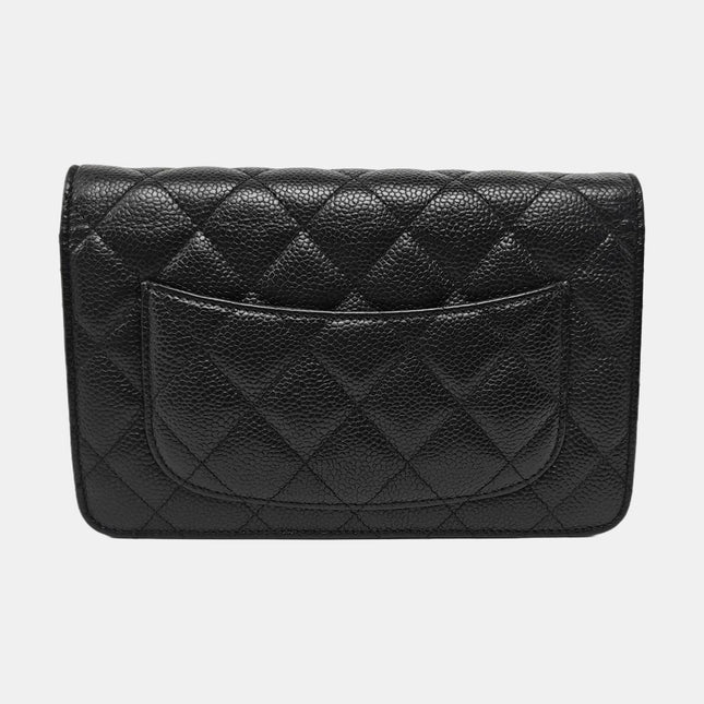 Chanel Wallet on Chain Classic Flap Black Caviar Leather Silver Hardware