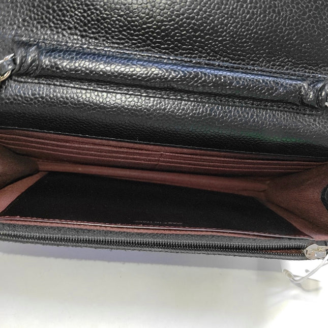 Chanel Wallet on Chain Classic Flap Black Caviar Leather Silver Hardware