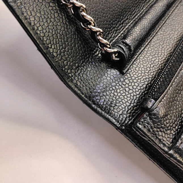 Chanel Wallet on Chain Classic Flap Black Caviar Leather Silver Hardware