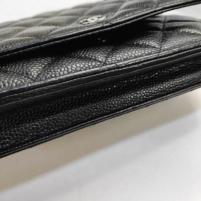 Chanel Wallet on Chain Classic Flap Black Caviar Leather Silver Hardware