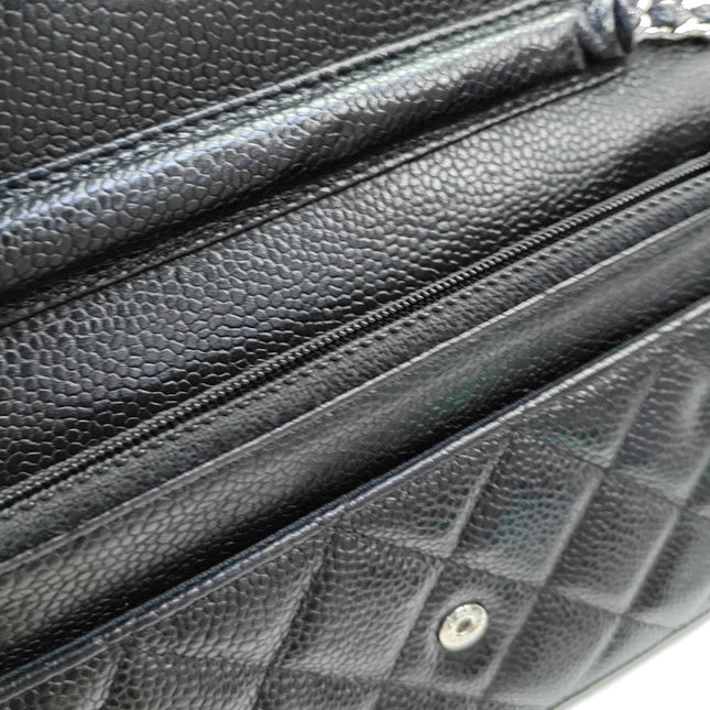 Chanel Wallet on Chain Classic Flap Black Caviar Leather Silver Hardware