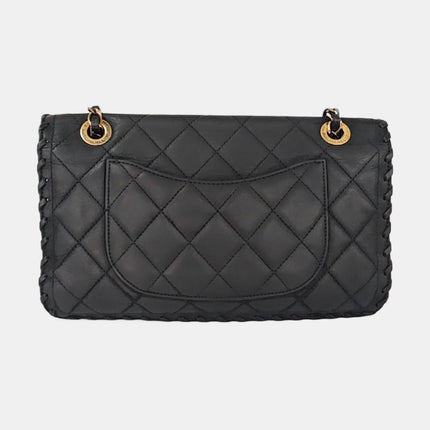 Chanel Classic Flap Medium Black Aged Calfskin Leather Braided Edge Gold Hardware