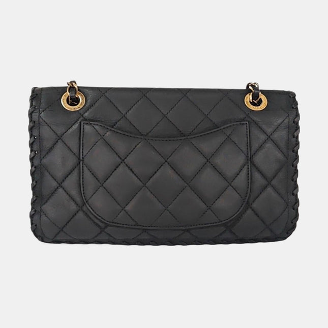 Chanel Classic Flap Medium Black Aged Calfskin Leather Braided Edge Gold Hardware