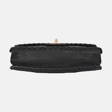 Chanel Classic Flap Medium Black Aged Calfskin Leather Braided Edge Gold Hardware
