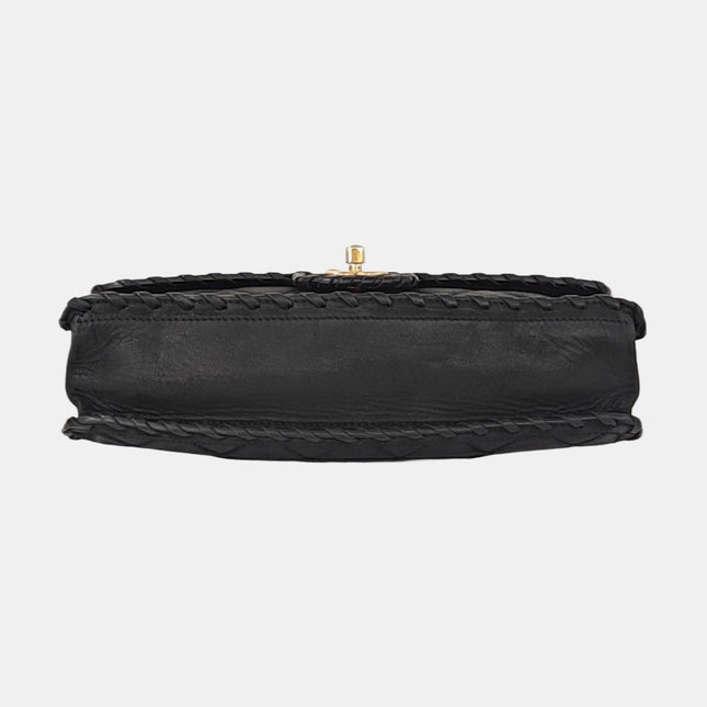 Chanel Classic Flap Medium Black Aged Calfskin Leather Braided Edge Gold Hardware