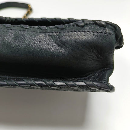 Chanel Classic Flap Medium Black Aged Calfskin Leather Braided Edge Gold Hardware