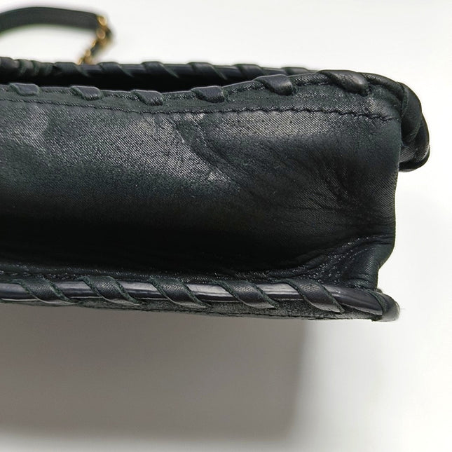 Chanel Classic Flap Medium Black Aged Calfskin Leather Braided Edge Gold Hardware