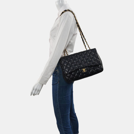 Chanel Classic Flap Jumbo Black Lambskin Leather Single Flap Gold Hardware 2009-2010