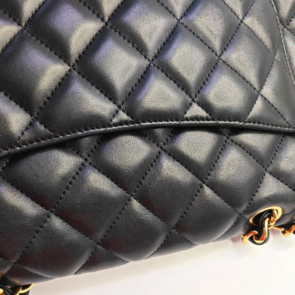 Chanel Classic Flap Jumbo Black Lambskin Leather Single Flap Gold Hardware 2009-2010