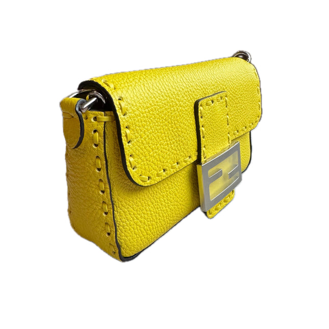 Fendi Baguette Mini Selleria Lemon Yellow Calfskin Leather Crossbody Bag